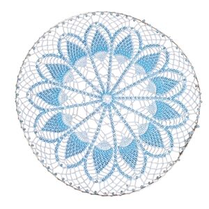 Handmade Crochet Snowflake Wall Hanging Blue Beaded 20 Inch on Metal Ring